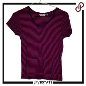 Vineyard Vines Women's V-Neck Short Sleeve Navy and Red Striped Top Size Medium